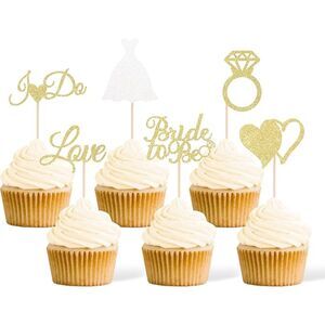 24 Pcs Bride To Be Cupcake Toppers Gold Glitter Double-Sided